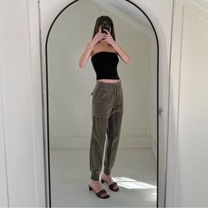 James Perse Corduroy Mixed Media Pant in Army Green Pigment Size 2